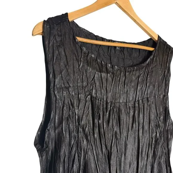 Komarov Black Crinkled Sleeveless Knee Length Fit & Flare Cocktail Dress Large - Picture 3 of 11